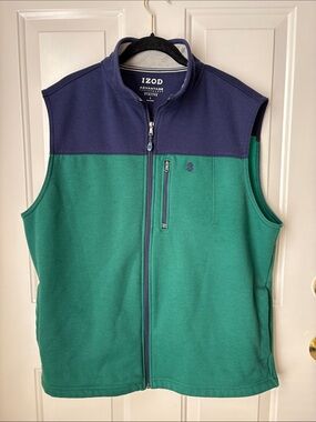 Izod Advantage Performance Green and Navy Colorblock Fleece Vest ~ Size L
